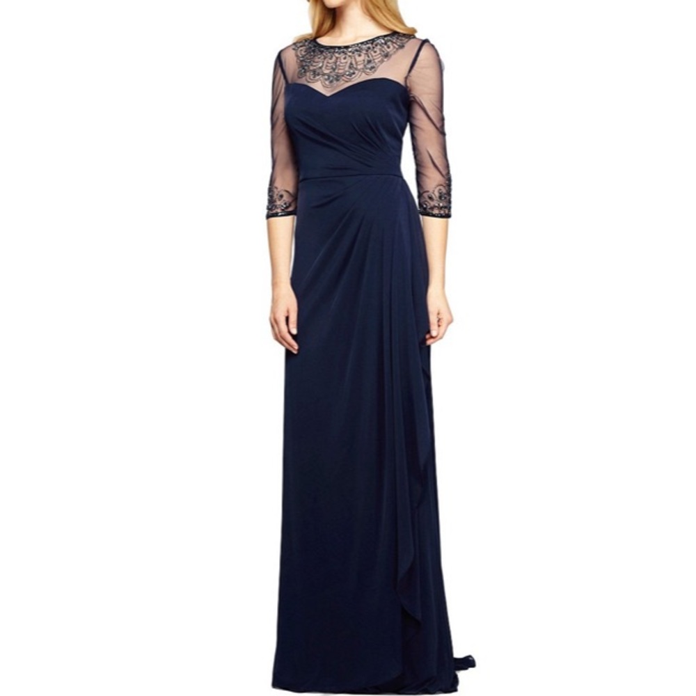Navy Blue 3/4 A-Line Gown